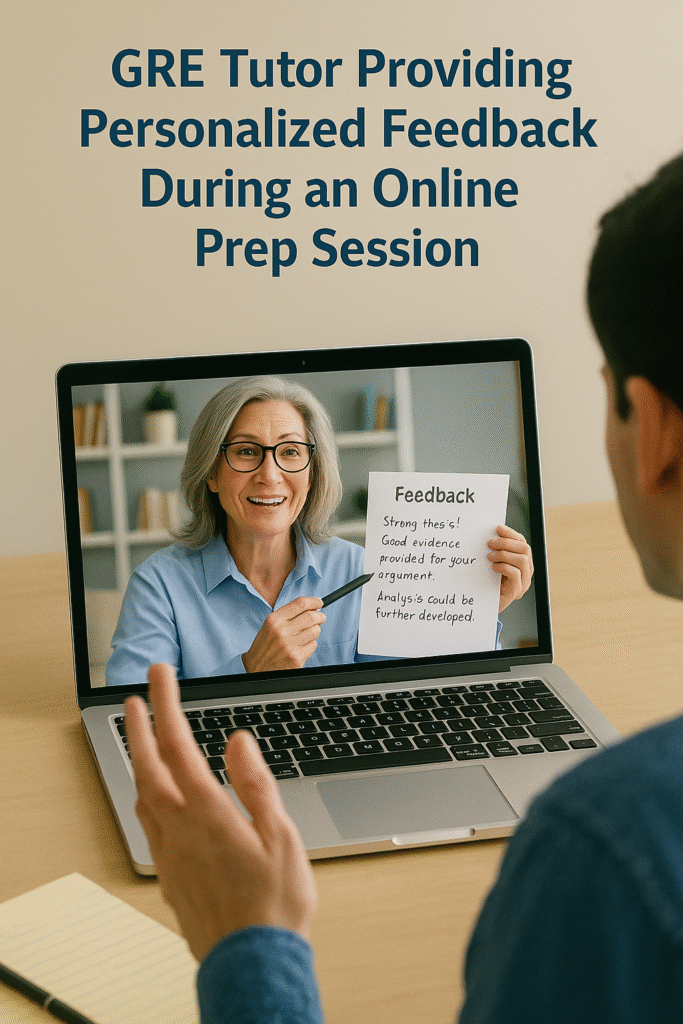 GRE tutor providing personalized feedback during an online prep session.